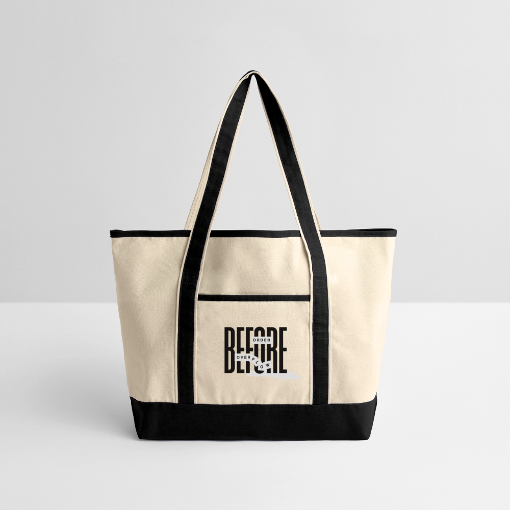Order Before Overflow Large Canvas Deluxe Tote | Faith-Inspired Everyday Carry - Natural/French Navy
