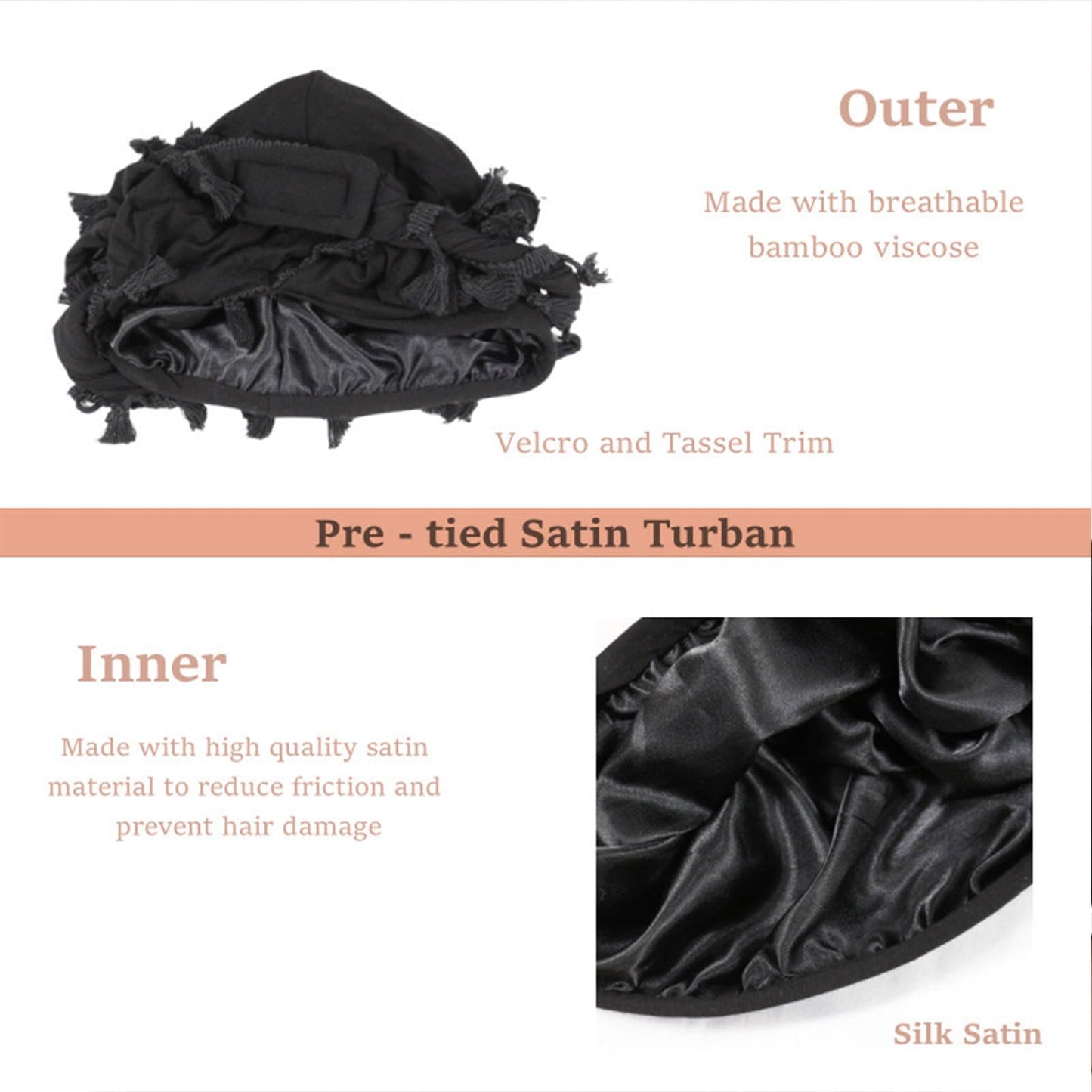 Pre-Tied Tassel Turban Twist Head Wraps