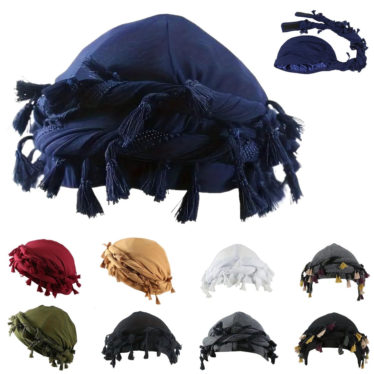 Pre-Tied Tassel Turban Twist Head Wraps